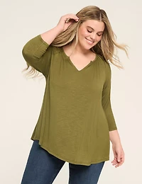 Swing 3/4-Sleeve Notch-Neck Top
