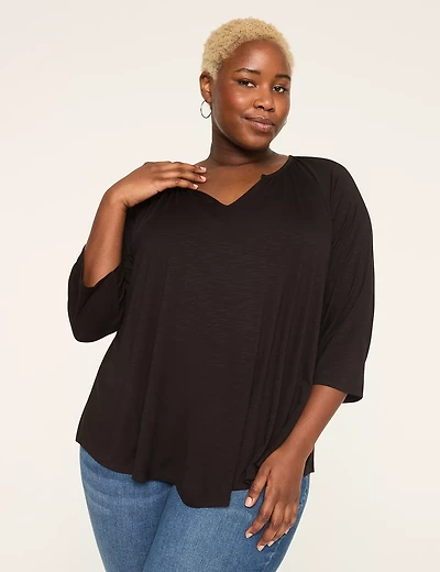 Swing 3/4-Sleeve Notch-Neck Top