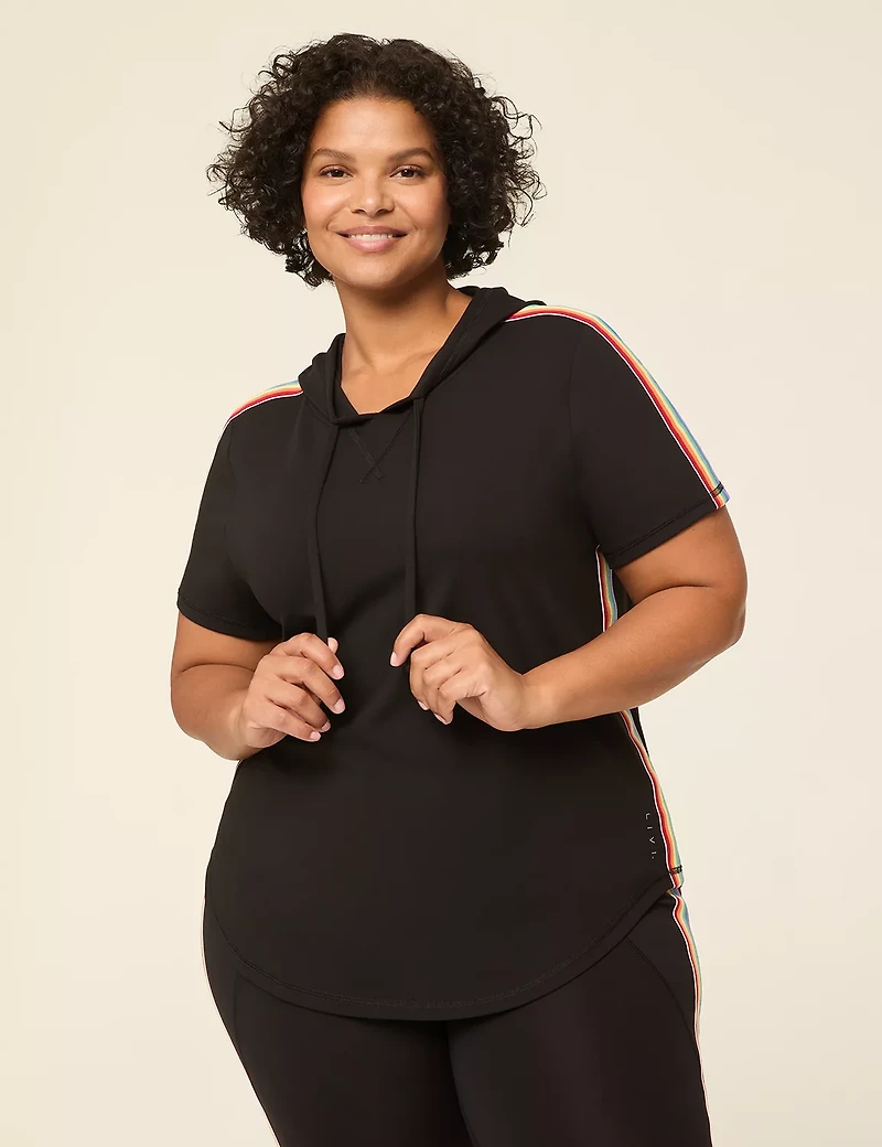 LIVI Soft Short-Sleeve Rainbow-Stripe Hoodie
