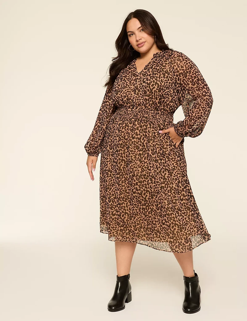 Ruffle-Detail Fit & Flare Midi Dress