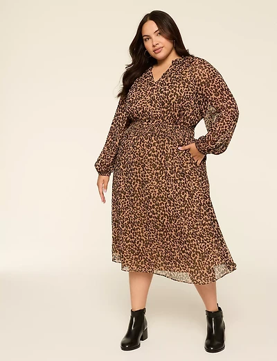 Ruffle-Detail Fit & Flare Midi Dress