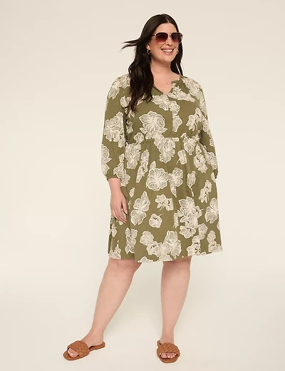 3/4-Sleeve Split-Neck Dress