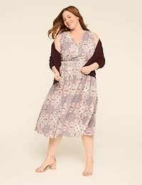 Shirred-Shoulder Smocked-Waist Midi Dress