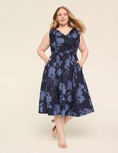 Shirred-Shoulder Smocked-Waist Midi Dress