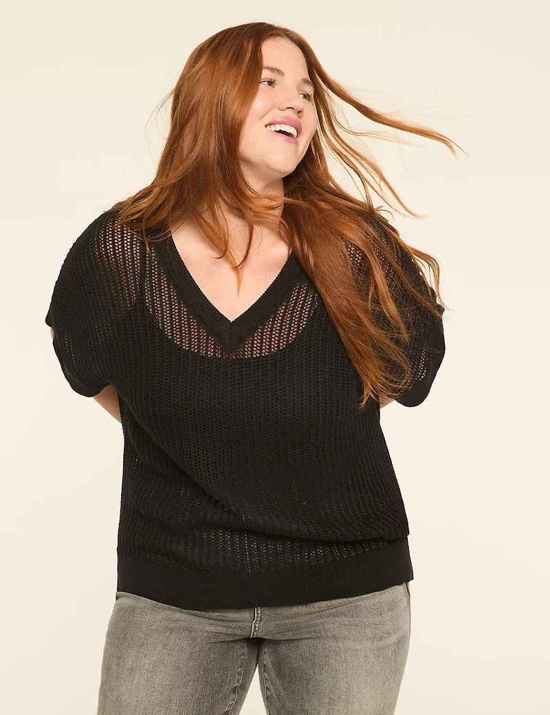 Relaxed Short-Sleeve Stitch Sweater