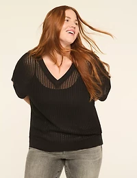 Relaxed Short-Sleeve Stitch Sweater