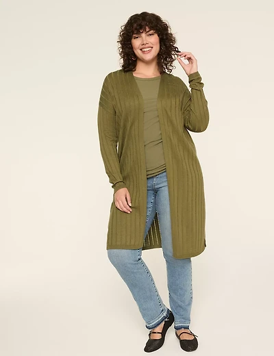 Open-Front Ribbed Duster