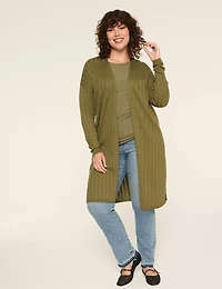 Open-Front Ribbed Duster
