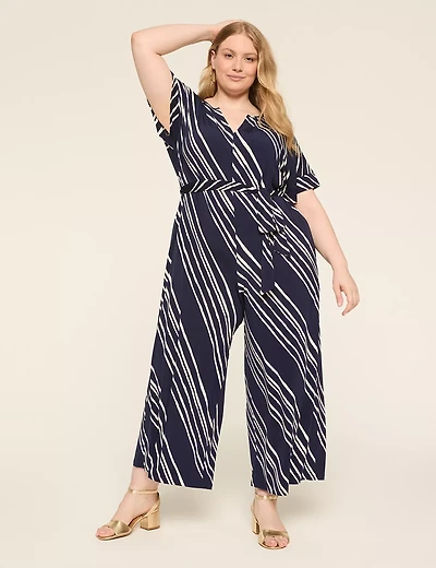 Notch-Neck Tie-Waist Jersey Jumpsuit