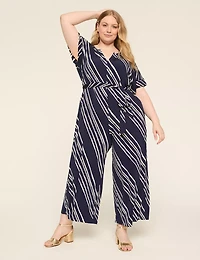 Notch-Neck Tie-Waist Jersey Jumpsuit