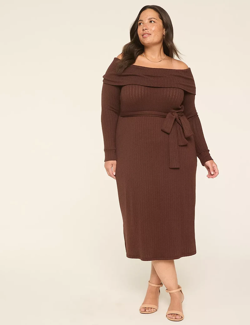 Off-The-Shoulder Sweater Midi Dress