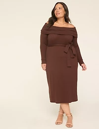 Off-The-Shoulder Sweater Midi Dress
