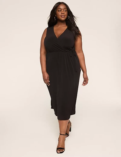 Sleeveless Faux-Wrap Jersey Dress