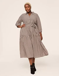 Elbow-Sleeve Maxi Shirt Dress