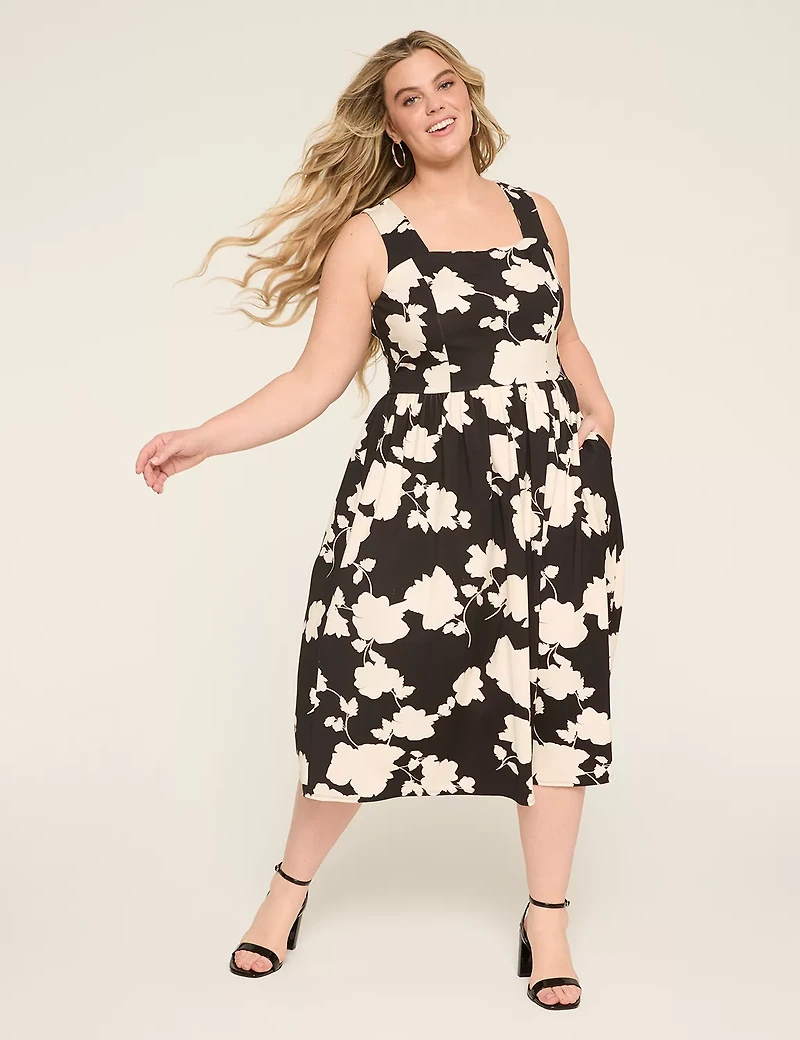 Ponte Square-Neck Midi Dress