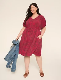 Puff-Sleeve Tie-Waist Jersey Dress