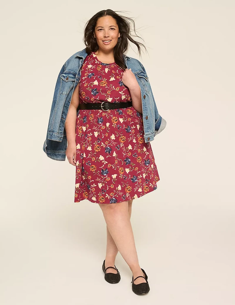 Crew-Neck Flutter-Sleeve Dress