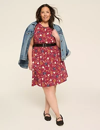 Crew-Neck Flutter-Sleeve Dress