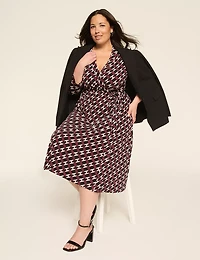 3/4-Sleeve Faux-Wrap Jersey Dress