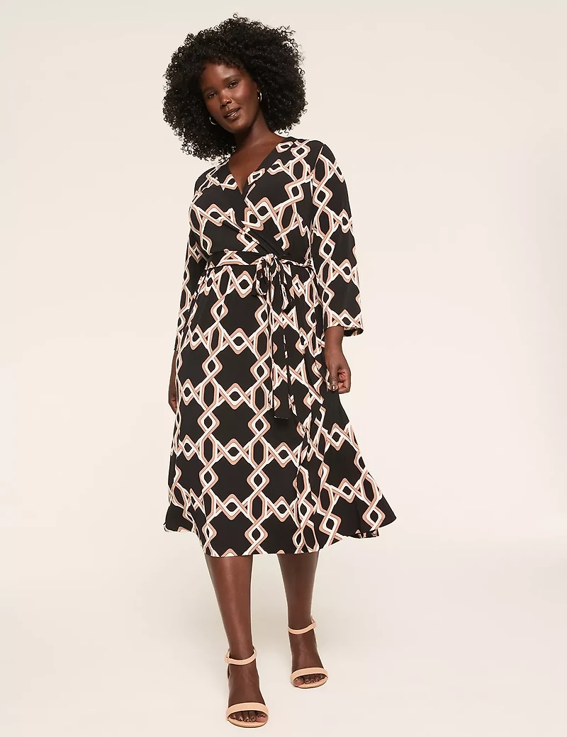 3/4-Sleeve Faux-Wrap Jersey Dress