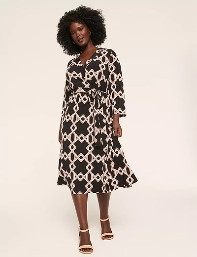 3/4-Sleeve Faux-Wrap Jersey Dress