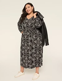 3/4-Sleeve Tie-Waist Midi Dress