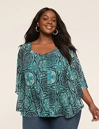 Mesh V-Neck Circle Drama Top