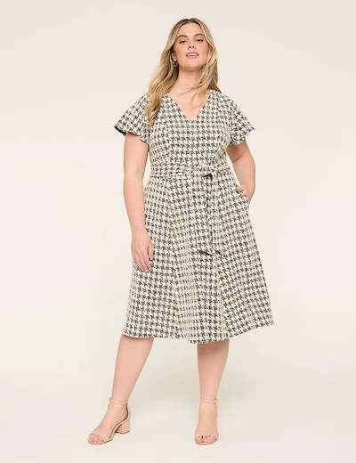 Lena V-Neck Level-Hem Jacquard Dress