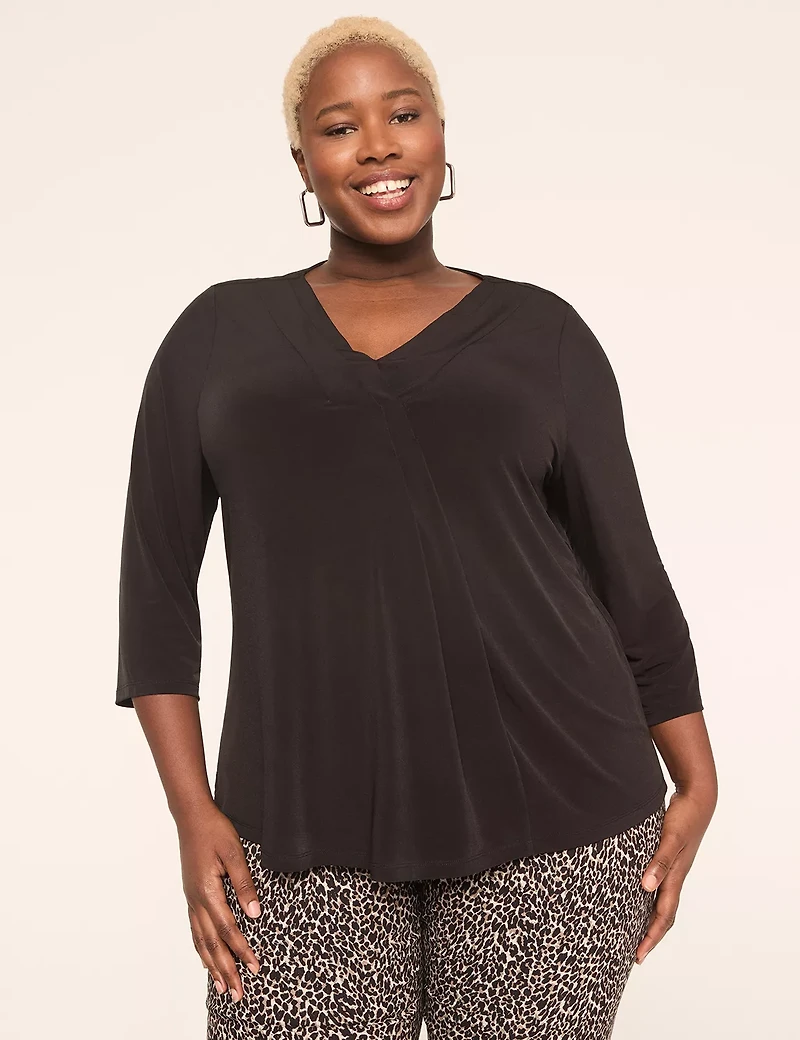 Swing 3/4-Sleeve Pleat-Front Top
