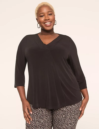 Swing 3/4-Sleeve Pleat-Front Top