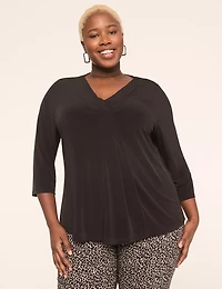 Swing 3/4-Sleeve Pleat-Front Top