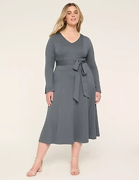 Lena Ponte Long-Sleeve Level-Hem Midi Dress