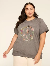 Short-Sleeve Flower Peace Graphic Sweatshirt