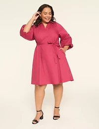 Balloon-Sleeve Collared Popover Dress