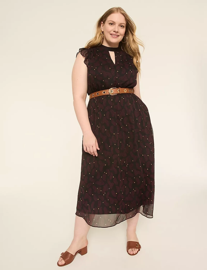 Flutter-Sleeve Mock-Neck Maxi Dress