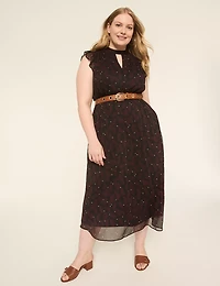 Flutter-Sleeve Mock-Neck Maxi Dress