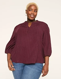 3/4-Sleeve Pintuck Popover Blouse