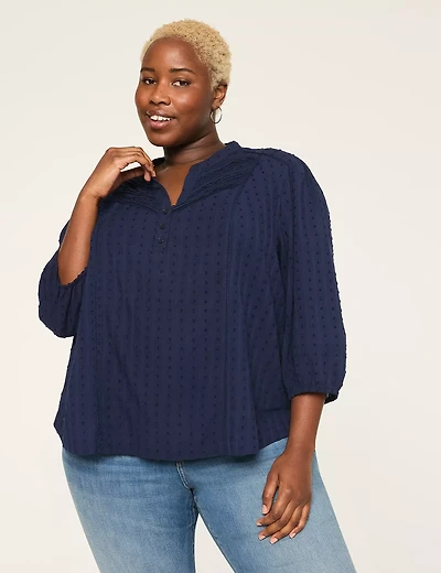 3/4-Sleeve Pintuck Popover Blouse