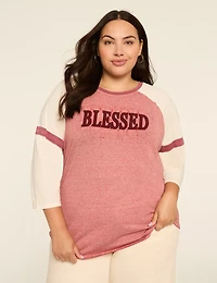 Textured Lettering 3/4-Sleeve Blessed Graphic Tee