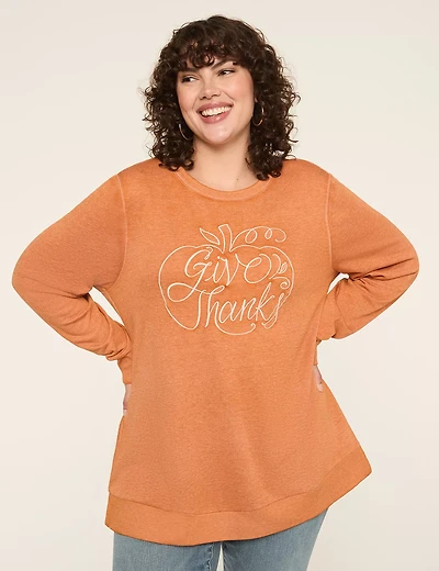Embroidered Give Thanks Graphic Sweatshirt