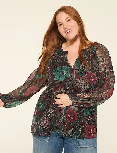 Long-Sleeve Split-Neck Popover