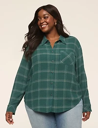 Crinkle Plaid Button-Down Shirt