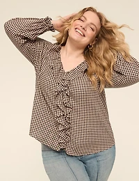 Bracelet-Sleeve Ruffle & Button-Front Blouse