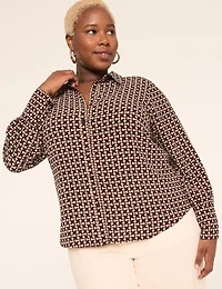 Long-Sleeve Collared Button-Down Blouse
