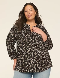 Bracelet-Sleeve Smocked-Shoulder Popover Blouse