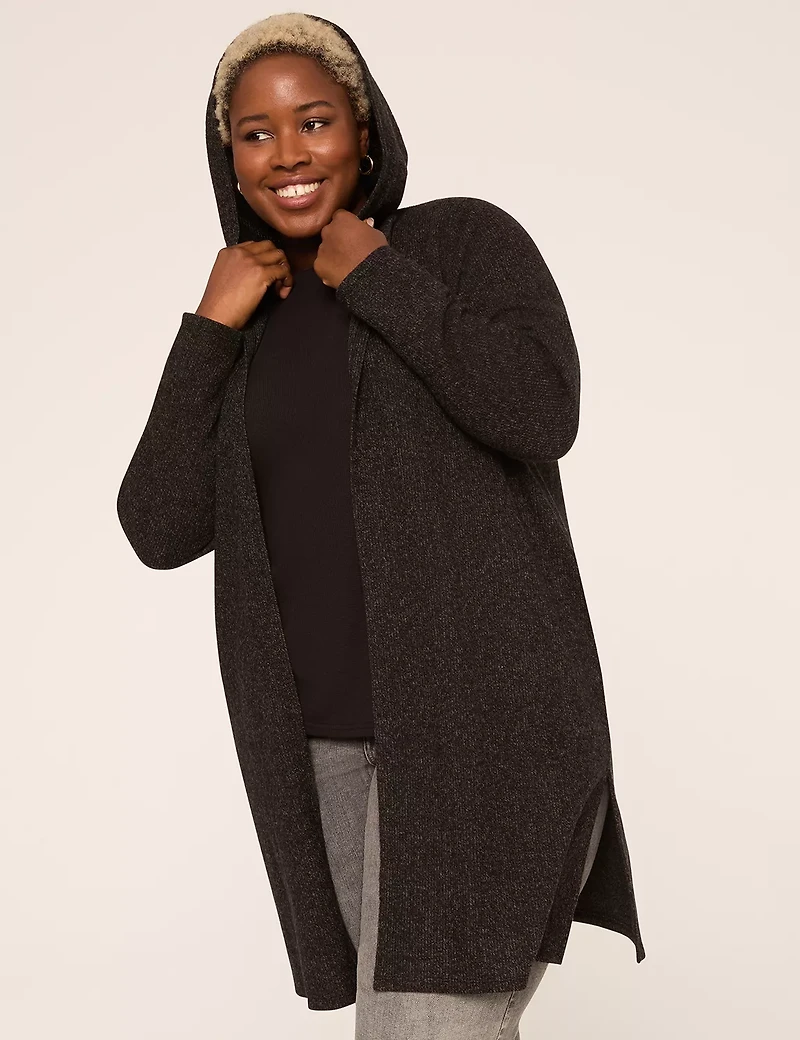 Rib Open-Front Hoodie Overpiece