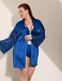 Satin Lace-Sleeve Robe