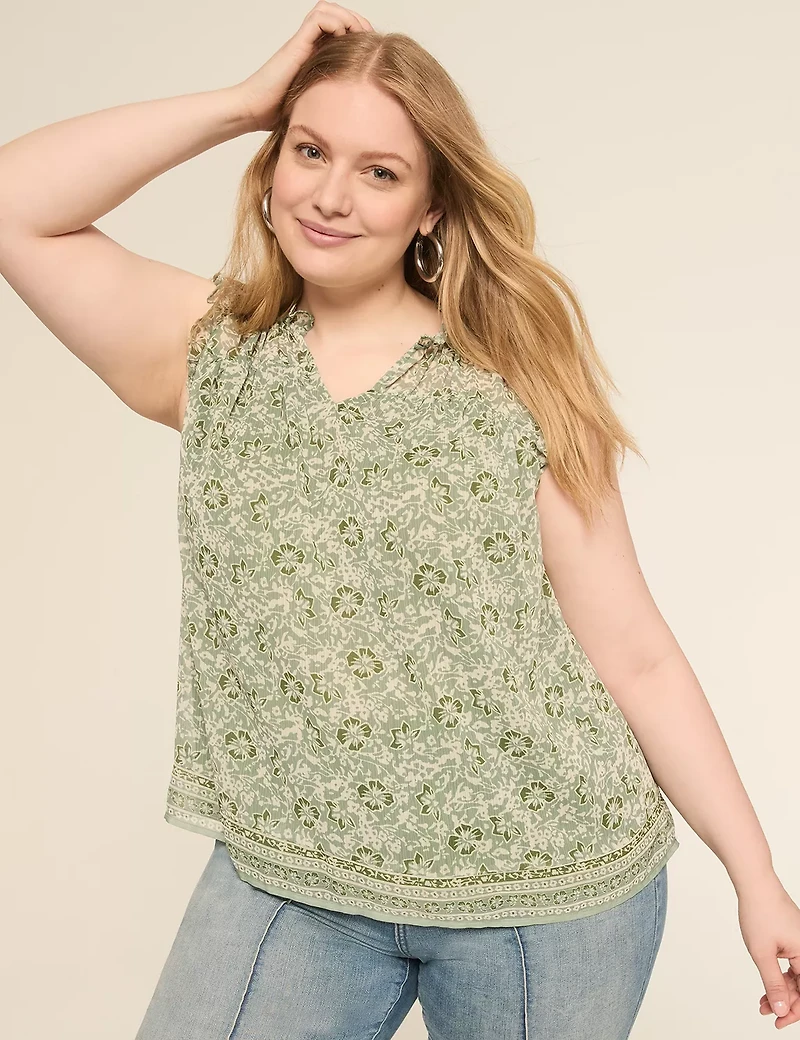 Swing Sleeveless Notch-Neck Ruffle Top