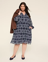 Long-Sleeve Split-Neck Dress