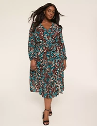 Long-Sleeve Faux-Wrap Dress